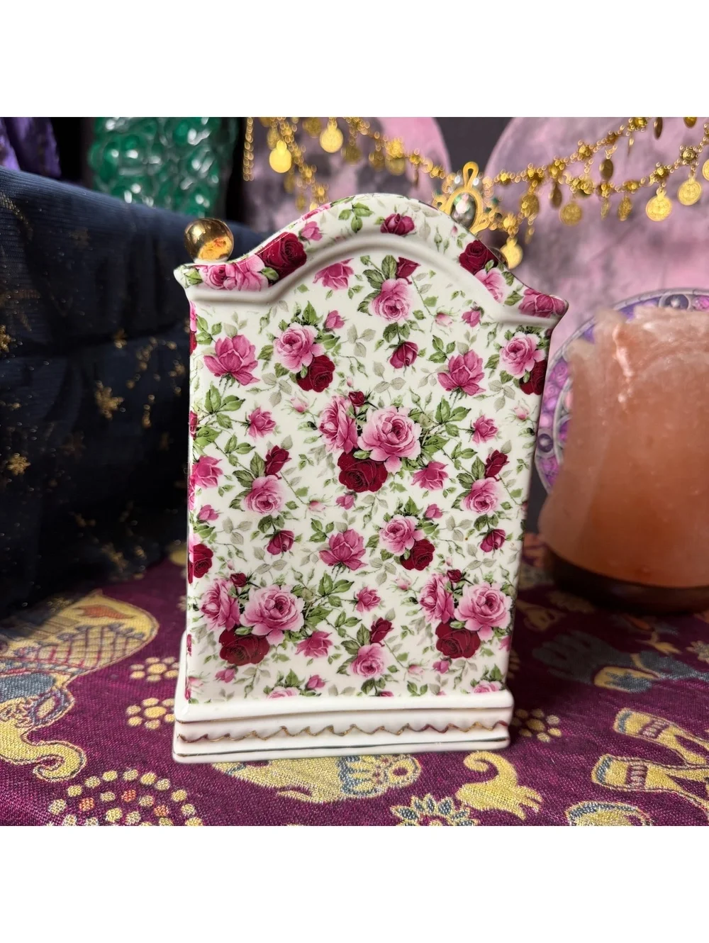 Gorgeous Vintage Coquette Floral Porcelain Desk Clock
